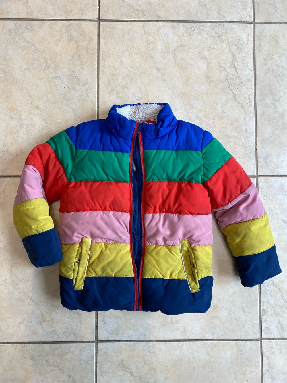 Boden Multicolor Striped Puffer Jacket 5T